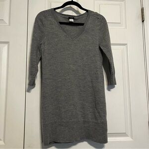 J. Crew 100% Merino Wool Gray V Neck Mini Sweater Dress Schoolboy Size Small